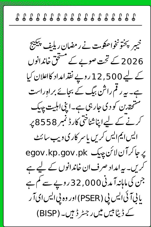 KPK Ramzan Package 2026 Online Check